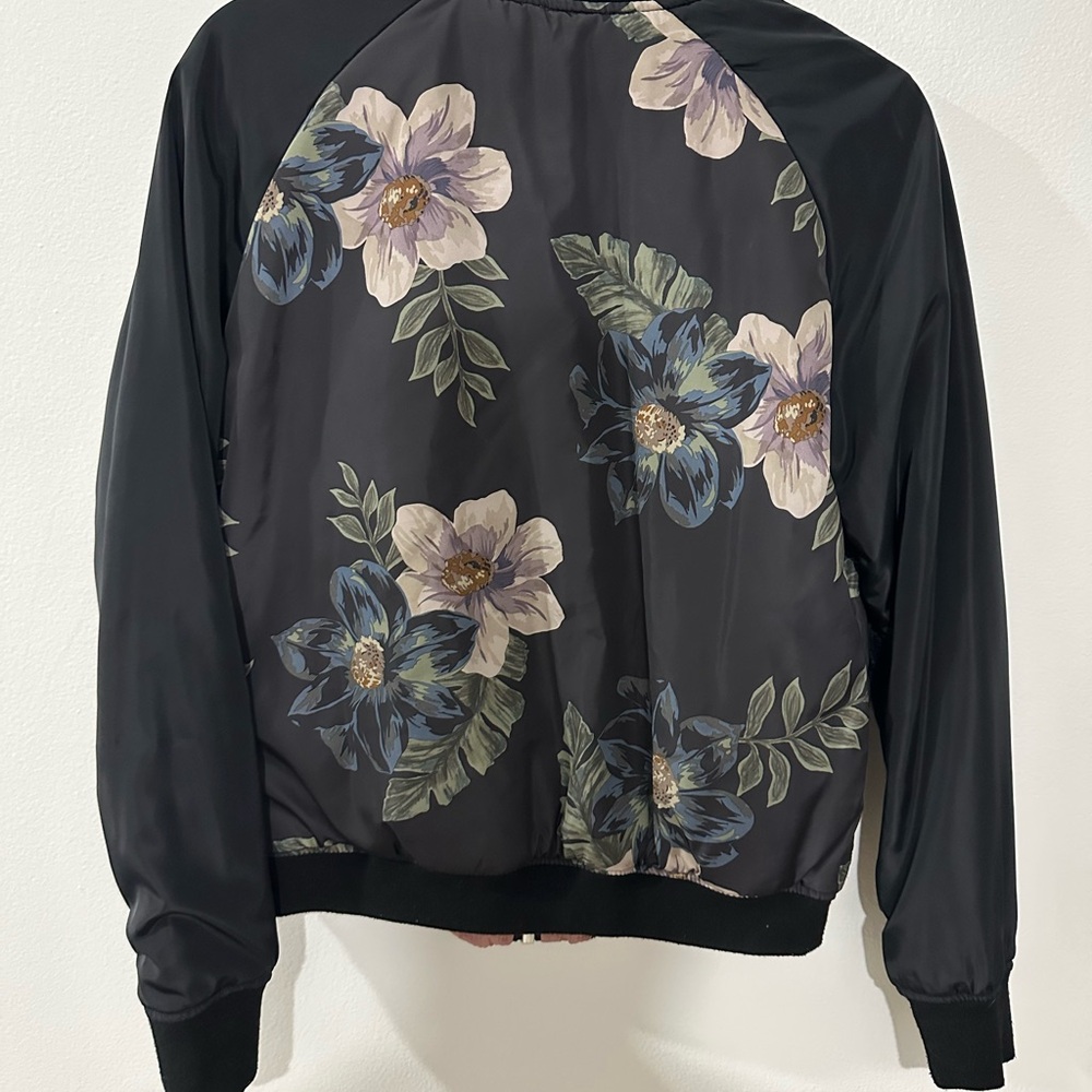 Floral Black Bomber Jacket - Picture 2 of 3